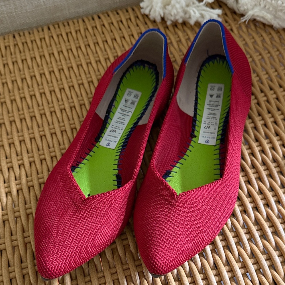 Rothy's Red Flats with Blue Trim
